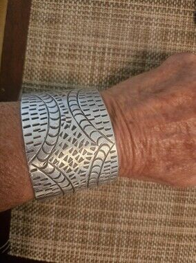 Silver-Tone Patterned Cuff Bracelet From Africa